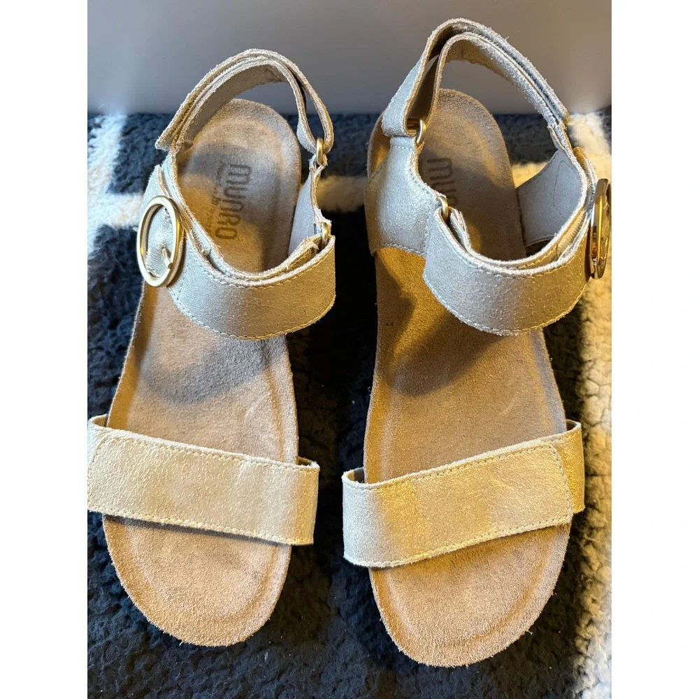 Munro Gold Metallic Leather Cork Wedge Sandals Womens 7W M491548